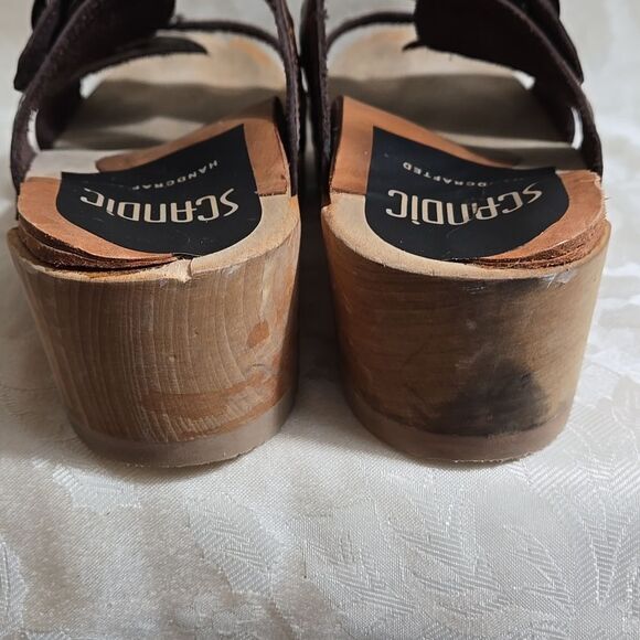 Scandic Clog Style Women's Bronze Wooden Leather Sandals - Picture 7 of 9